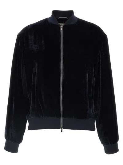 Peserico Washed Viscose Velvet Bomber Sweatshirt In Blue