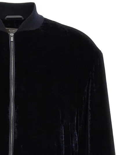 Peserico Washed Viscose Velvet Bomber Sweatshirt In Blue