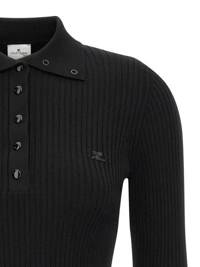 Courrèges Courreges Black Viscose Blend Polo Shirt In Black