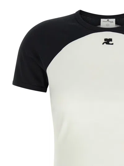 Courrèges Circle Contrast White And Black Cotton T-shirt In White