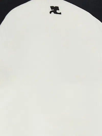 Courrèges Circle Contrast White And Black Cotton T-shirt In White