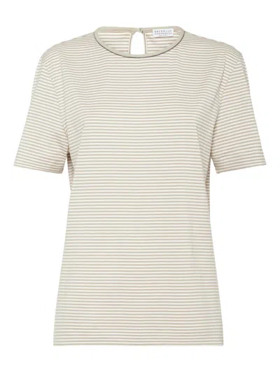 Brunello Cucinelli Cotton Jersey T-shirt With Shiny Details In Gray