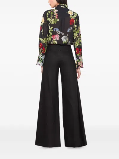 Alice And Olivia Lloyd Slit Sleeve Button Down Blouse Venus Floral In Black