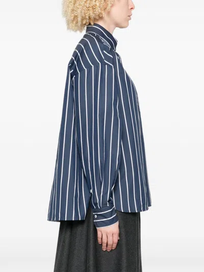 Brunello Cucinelli Women Striped Cotton Shirt In Blue