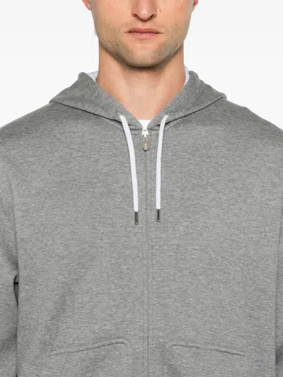Brunello Cucinelli Men Cotton Blend Zipped Hoodie In Gray