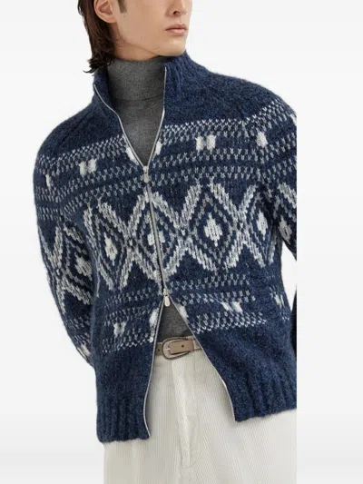 Brunello Cucinelli Wool Zipped Cardigan In Blue