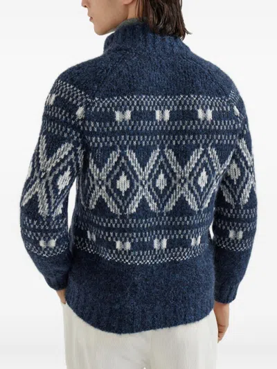 Brunello Cucinelli Wool Zipped Cardigan In Blue