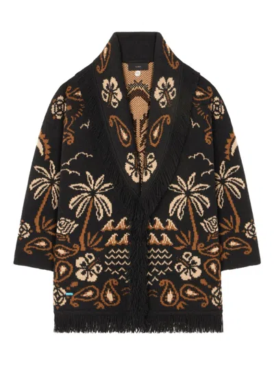 Alanui Glimpse Of Eden Wool And Cashmere Cardigan In Black