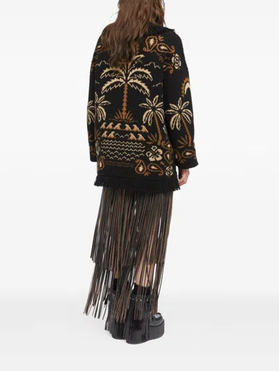 Alanui Glimpse Of Eden Wool And Cashmere Cardigan In Black