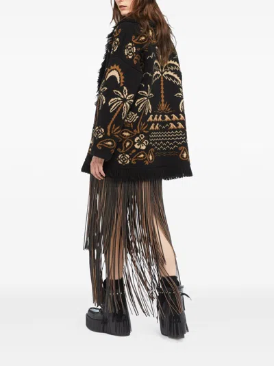 Alanui Glimpse Of Eden Wool And Cashmere Cardigan In Black