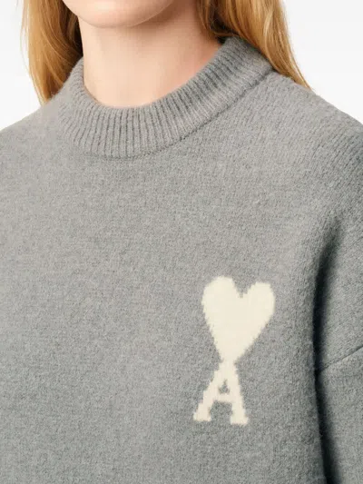 Ami Alexandre Mattiussi Grey Alpaca Ami De Coeur Crewneck Sweater Grey In Gray
