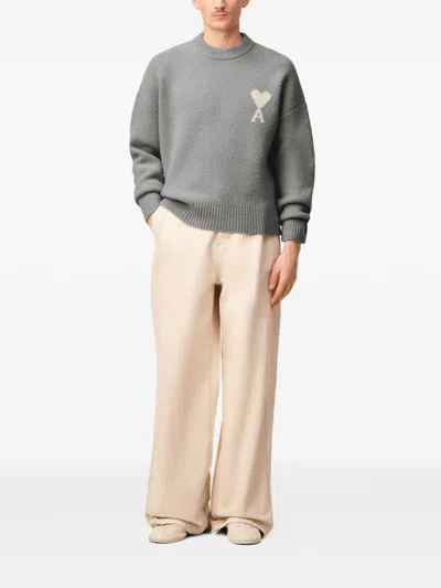 Ami Alexandre Mattiussi Grey Alpaca Ami De Coeur Crewneck Sweater Grey In Gray