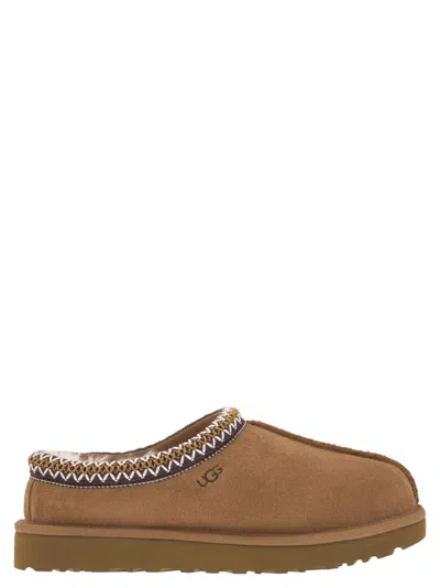 Ugg Tasman Beige Mules With Embossed Logo In Suede Woman In Brown