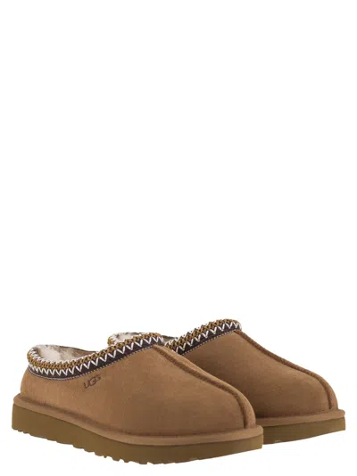 Ugg Tasman Beige Mules With Embossed Logo In Suede Woman In Brown