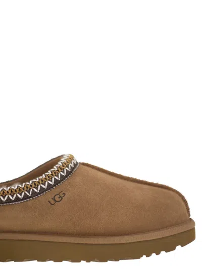 Ugg Tasman Beige Mules With Embossed Logo In Suede Woman In Brown