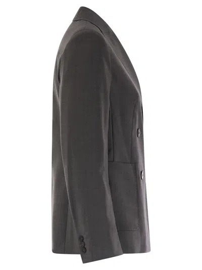 Weekend Max Mara Ornati Double Breasted Blazer In Wool Canvas In Gray