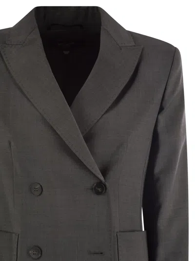 Weekend Max Mara Ornati Double Breasted Blazer In Wool Canvas In Gray