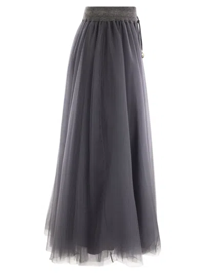 Fabiana Filippi Tulle Midi Skirt In Blue