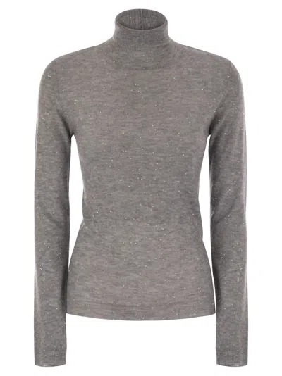 Fabiana Filippi High-necked Wool Sweater With Sequins In Gray