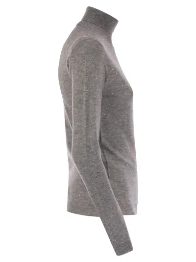 Fabiana Filippi High-necked Wool Sweater With Sequins In Gray