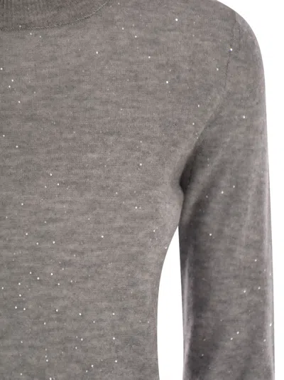 Fabiana Filippi High-necked Wool Sweater With Sequins In Gray