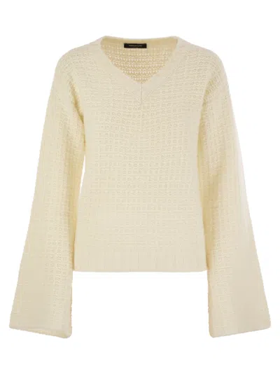 Fabiana Filippi V-neck Sweater In Platinum With Sequins In Neutral