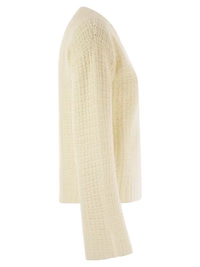 Fabiana Filippi V-neck Sweater In Platinum With Sequins In Neutral