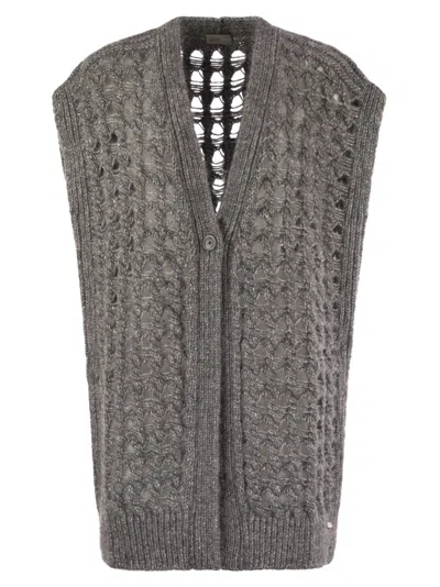 Herno Knitwear V-neck Openwork Cardigan In Gray
