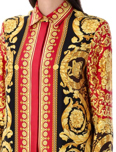 Versace Baroque Print Long Sleeve Collared Top In Multi
