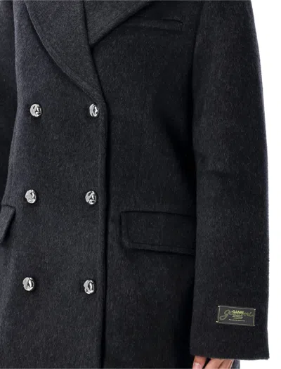 Ganni L-blend Oversized Double-breasted Peacoat In Black