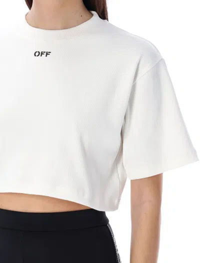 Off-white Crew Neck Boxy Cropped T-shirt In White