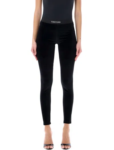 Tom Ford Velour Leggings Trousers Stretch Waistband Slim In Black