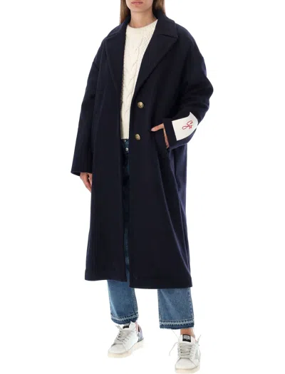 Golden Goose Single-breasted Long Coat In Virgin Wool In Black