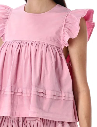 Ganni Washed Cotton Top In Pink