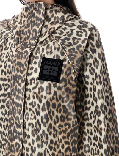 Ganni Leopard-print Nylon Hooded Blouson Jacket In Brown