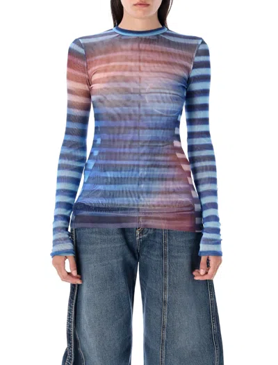 Jean Paul Gaultier Air Print Mesh Long-sleeved T-shirt With Crew Neck For Women In Blue