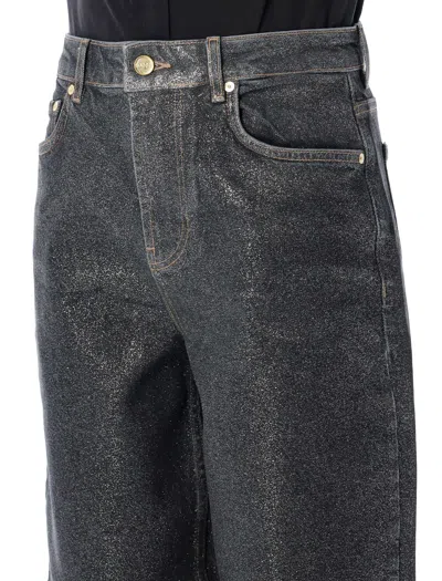 Ganni Shimmery Foil Stary Jeans In Black