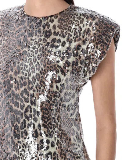 Ganni Women Printed Leopard Sequins T-shirt In Multi