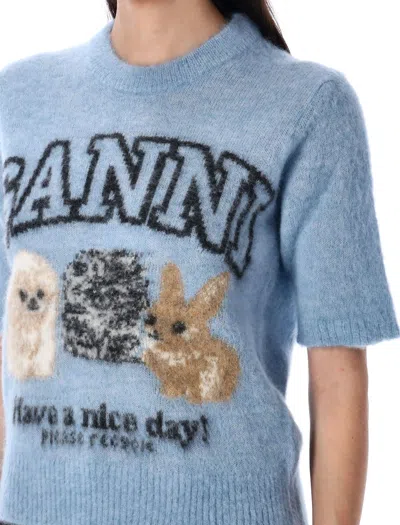 Ganni Puppies Jumper Soft Chambray In Blue