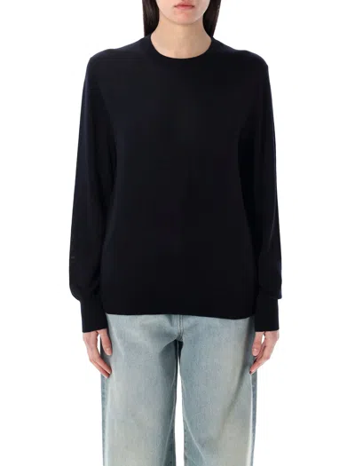 Rhea Navy Blue Wool Cashmere Crewneck Sweater In Black