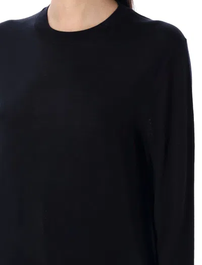 Rhea Navy Blue Wool Cashmere Crewneck Sweater In Black