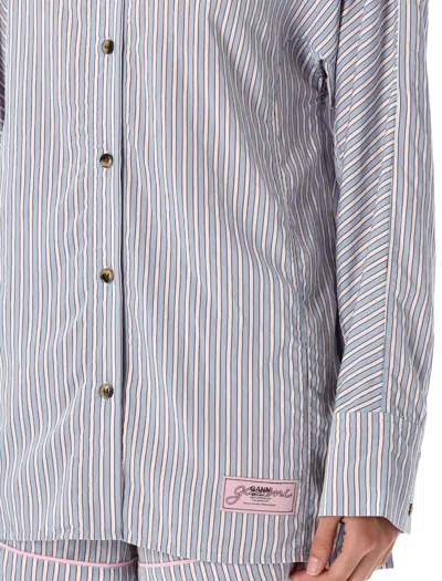 Ganni Yarn Dyed Stripe Shirt In Blue