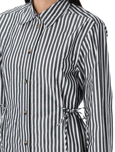 Ganni Stripe Cotton Shirt Black In Black