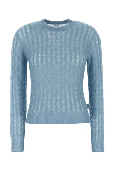 Loewe Sky Blue Perforated Sweater In Mohair Blend