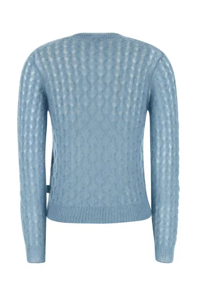 Loewe Sky Blue Perforated Sweater In Mohair Blend