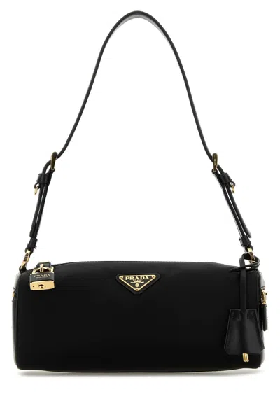 Prada Small Re-nylon And Leather Shoulder Bag With Padlock In Black