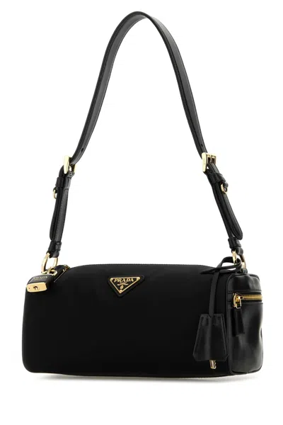 Prada Small Re-nylon And Leather Shoulder Bag With Padlock In Black