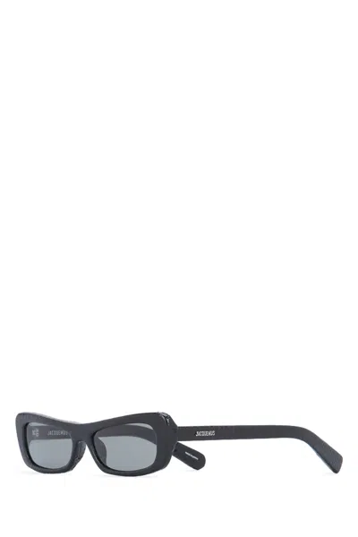 Jacquemus Angular Black Calf Leather Sunglasses With Tinted Lenses In Black