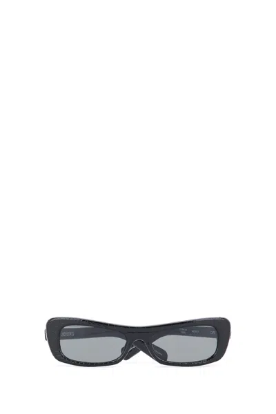 Jacquemus Angular Black Calf Leather Sunglasses With Tinted Lenses In Black