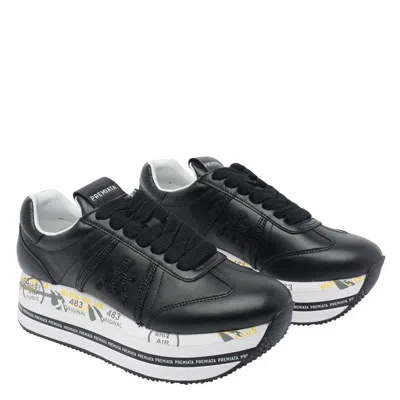 Premiata Low Top Sneakers With Contrast Platform Sole In Black
